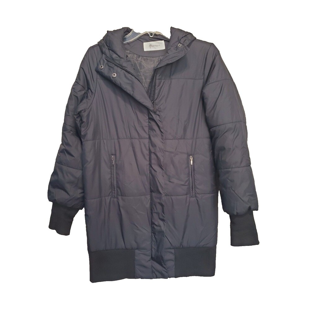 Kiki Shop Black Puffer Hooded Full-Zip Snap Jacket w/Zip Pockets Size Medium